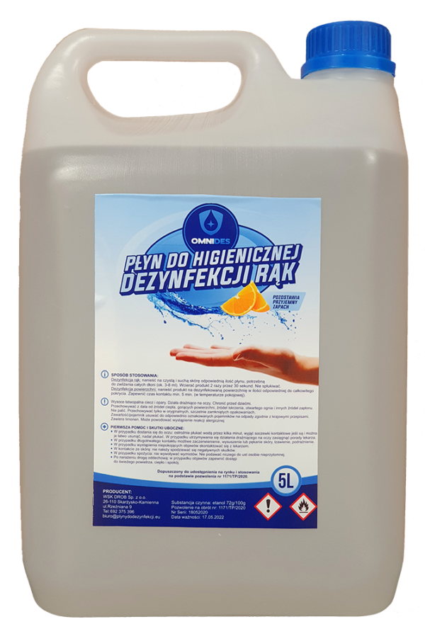 płyn do higienicznej dezynfekcji rąk ochrona przez wirusami i zarazkami pojemnik 5 litrów