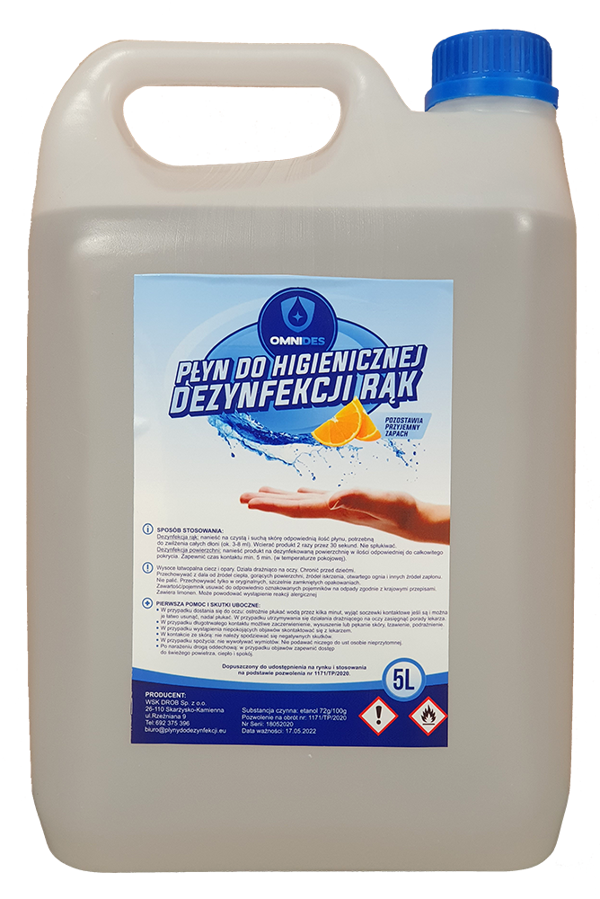 płyn do higienicznej dezynfekcji rąk ochrona przez wirusami i zarazkami pojemnik 5 litrów